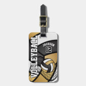 Sport Volleyball 🏐 - Goud en zwart Bagagelabel (Voorkant verticaal)