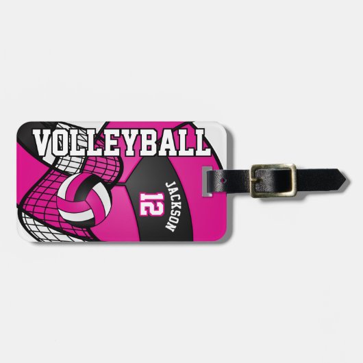 Sport Volleyball 🏐 - Hot Pink, Black & White Bagagelabel (Voorkant horizontaal)