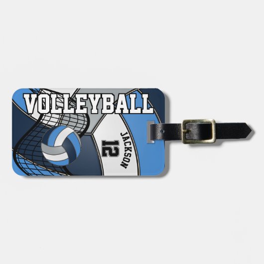 Sport Volleyball 🏐 - Licht blauw, grijs en donker Bagagelabel (Voorkant horizontaal)
