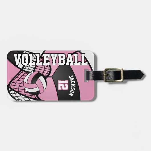 Sport Volleyball 🏐 - Licht Roze, Zwart-wit Bagagelabel (Voorkant horizontaal)