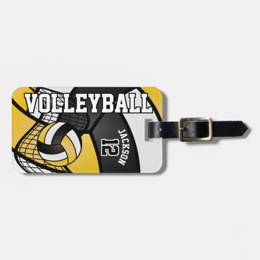Sport Volleyball 🏐 - zwart en geel goud Bagagelabel (Voorkant horizontaal)