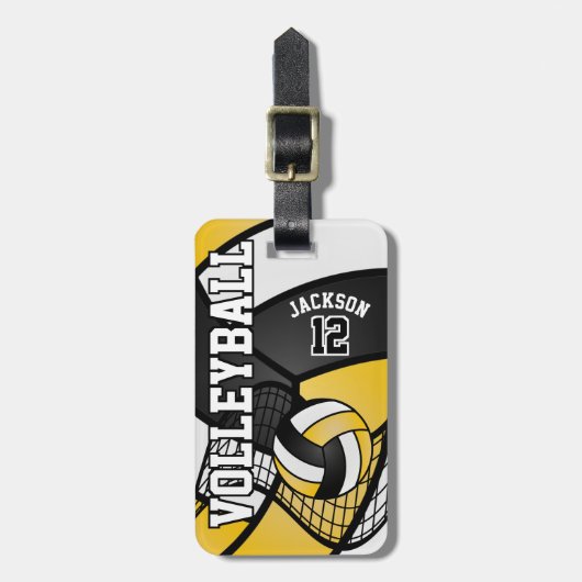 Sport Volleyball 🏐 - zwart en geel goud Bagagelabel (Voorkant verticaal)