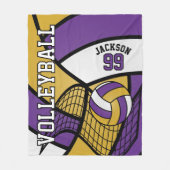 Sport 🏐 Volleybalontwerp - Paars, goud en wit Fleece Deken (Voorkant)