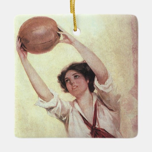  sport, Vrouw Basketball Player met bal Keramisch Ornament (Voorkant)