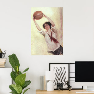  sport, Vrouw Basketball Player met bal Poster