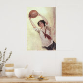  sport, Vrouw Basketball Player met bal Poster (Keuken)