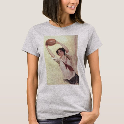  sport, Vrouw Basketball Player met bal T-shirt (Voorkant)