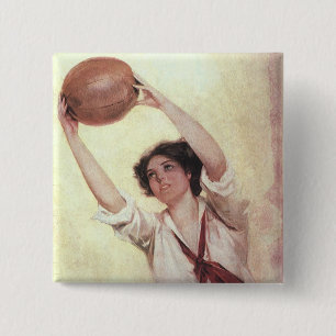 sport, Vrouw Basketball Player met bal Vierkante Button 5,1 Cm