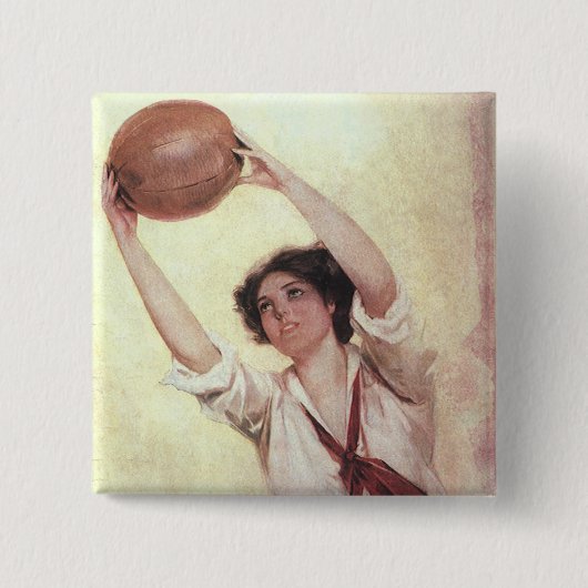  sport, Vrouw Basketball Player met bal Vierkante Button 5,1 Cm (Voorkant)