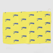 Sport Vrouw Blauwe Golfer Silhouette Golfhanddoek (Horizontaal)