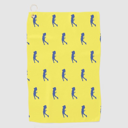 Sport Vrouw Blauwe Golfer Silhouette Golfhanddoek (Voorkant)