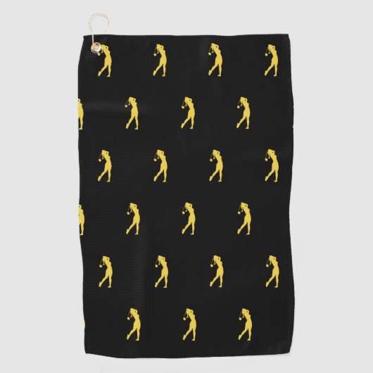 Sport Vrouw Gold Golfer Silhouette Golf Towel Golfhanddoek (Voorkant)