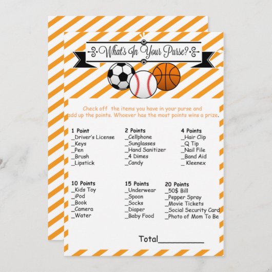 Sport Wat zit er in uw portemonnee Baby shower spe Kaart (Voorkant / Achterkant)