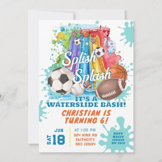 Sport Waterslide Pool Verjaardagsfeest Kaart (Voorkant)
