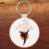 Sport Zwart Meisje Silhouette Martial Arts Karate Sleutelhanger (Achterkant)