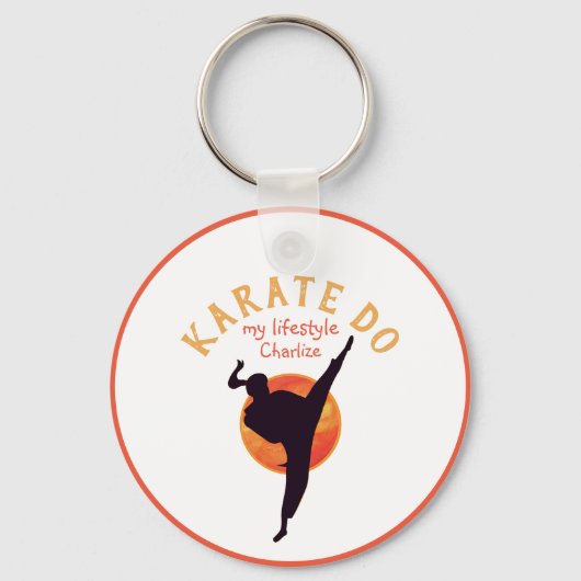Sport Zwart Meisje Silhouette Martial Arts Karate Sleutelhanger (Achterkant)