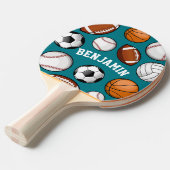 Sportassortiment Aangepaste naam Blauwgroen Tafeltennisbatje (Voorkant Gekanteld)