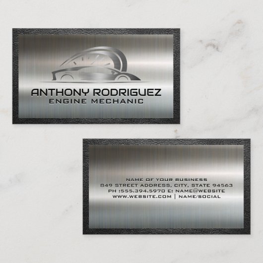Sportauto Auto Logo | Metallic Geborsteld Visitekaartje (Voorkant / Achterkant)