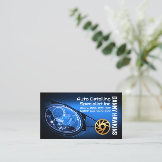 Sportauto koplampen Auto Detailing Visitekaartje (Staand voorkant)
