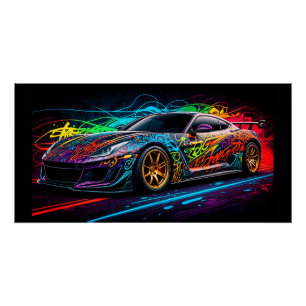 Sportauto op een graffiti-achtergrond perfect poster