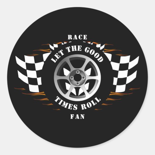 Sportauto Racing Flaming Burnout Geruite Helm Ronde Sticker (Voorkant)
