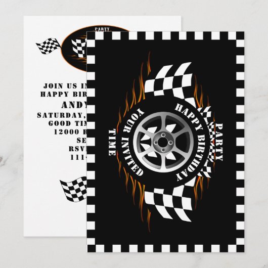 Sportauto Racing Geruite Vlag Feestviering Kaart (Voorkant / Achterkant)