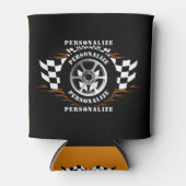 Sportauto Racing Geruite Vlag Wiel Vlammen Pro Blikjeskoeler (Voorkant)