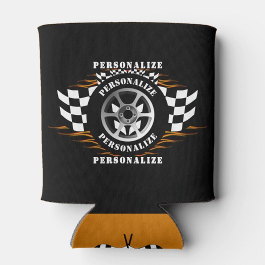 Sportauto Racing Geruite Vlag Wiel Vlammen Pro Blikjeskoeler (Achterkant)