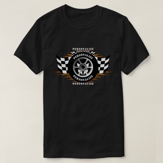 Sportauto Racing Geruite Vlag Wiel Vlammen Pro T-shirt (Design voorkant)