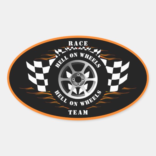 Sportauto Racing Hell On Wheels Raceauto Helm Ovale Sticker (Voorkant)