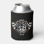 Sportauto Racing Vlammen Burnout Geruite vlag Blikjeskoeler (Blikje Voorkant)