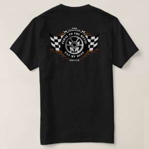 Sportauto Racing Wiel geruit Vlag Vlammen Pro T-shirt