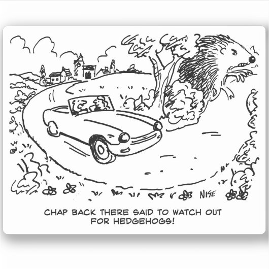 Sportauto-stuurprogramma en egel-Cartoon. Sticker (Voorkant)