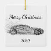 Sportauto's met datums voor kerstmis aanpassen keramisch ornament (Achterkant)