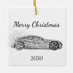 Sportauto's met datums voor kerstmis aanpassen keramisch ornament