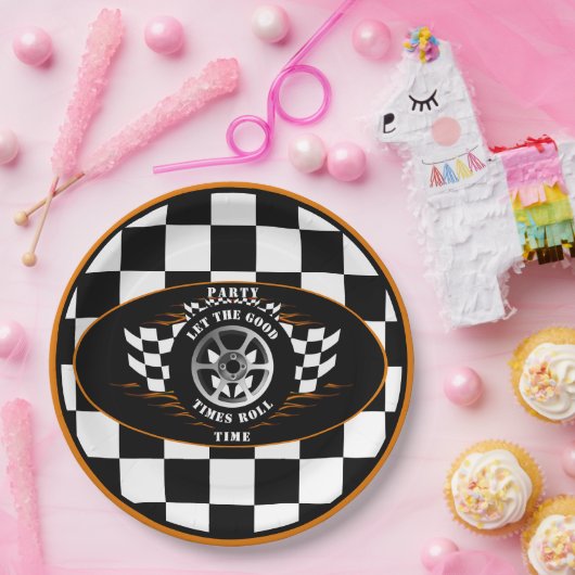 Sportauto's met gecheckte vlaggenstaatdiensten papieren bordje (Feest)