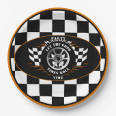 Sportauto's met gecheckte vlaggenstaatdiensten papieren bordje (Voorkant)