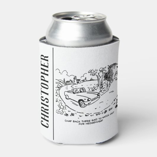 Sportauto's rijden op het platteland met hedgel blikjeskoeler (Blikje Voorkant)