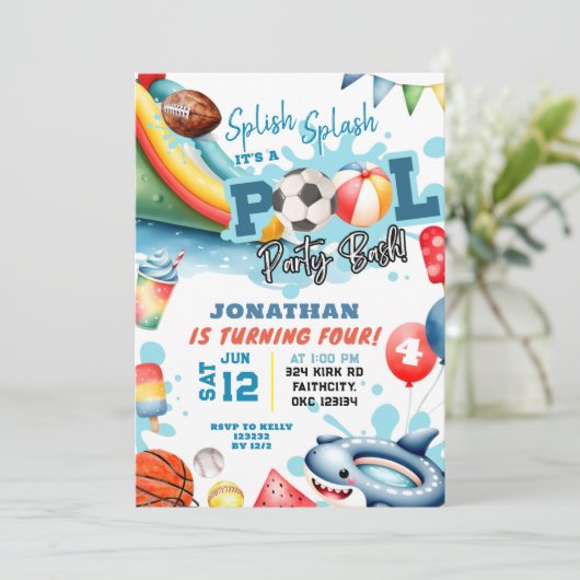 Sportbal Pool Verjaardagsfeest Kaart (Staand voorkant)