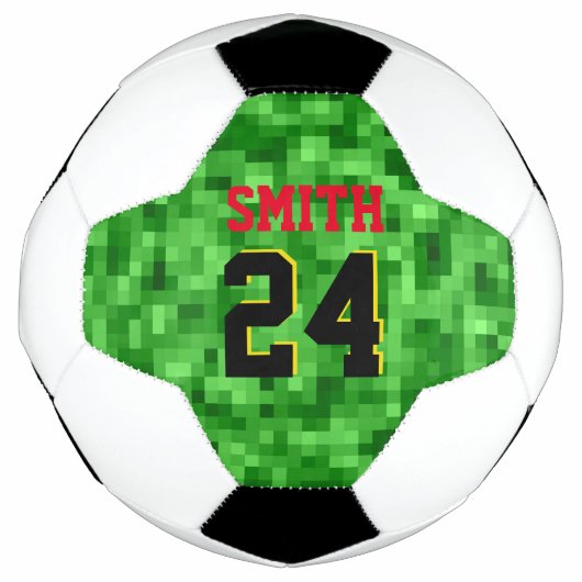 Sportbal Speler NAAM NUMMER Pixilated Grass Fun Voetbal (Voorkant)