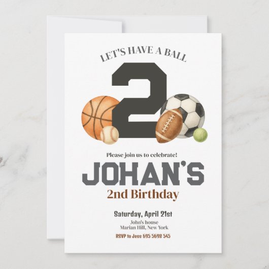 Sportballen Kinder 2e verjaardag Kaart (Voorkant)