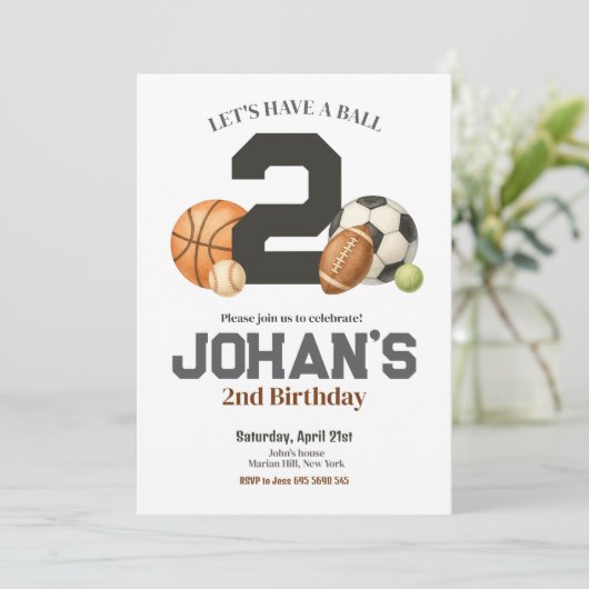 Sportballen Kinder 2e verjaardag Kaart (Staand voorkant)