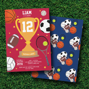 Sportballen Kinder Rood Blauw Verjaardagsfeest Kaart