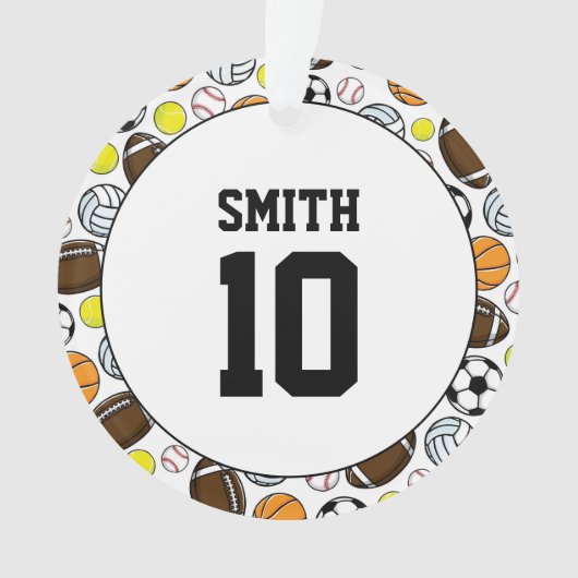 Sportballen Speler Naam Nummer Kinder Plezier Ornament (voorkant)