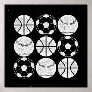 Sportballen trendy zwart-wit poster