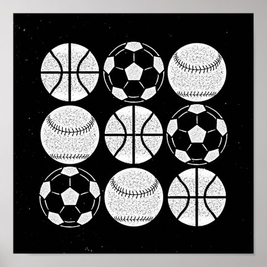 Sportballen trendy zwart-wit poster (Voorkant)