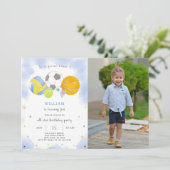 Sportballen Verjaardagsuitnodiging met foto Kaart (Staand voorkant)