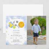 Sportballen Verjaardagsuitnodiging met foto Kaart (Voorkant / Achterkant)