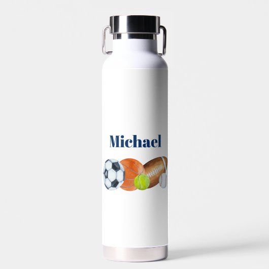 Sportballen Waterverf Aangepaste Naam Initiaal Waterfles (Voorkant)