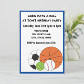 Sportbalspelen personaliseren verjaardagsuitnodigi kaart (Staand voorkant)